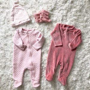 2 Old navy footed sleepers with hat & booties